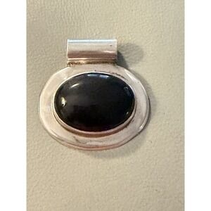 Vintage Sterling Silver 925 Black Onyx Oval Pendant 31 Grams #423